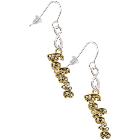 Delight Jewelry Goldtone Crystal Script ''Believe'' Silver tone Infinity French Earrings