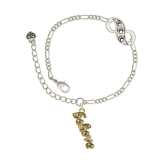 Delight Jewelry Goldtone Crystal Script ''Believe'' Silver-tone Paw Infinity Link Chain Bracelet, 6"+2" Extender