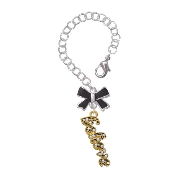 Delight Jewelry Goldtone Crystal Script ''Believe'' - Silvertone Black Bow Charm Accessory for Tumblers and Thermal Cups