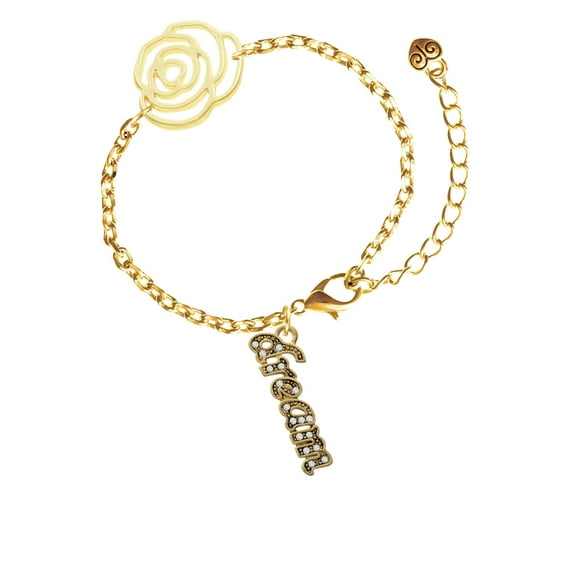 Delight Jewelry Goldtone Crystal Script ''Dream'' Gold-tone Flower Link Chain Bracelet, 6.75"+2" Extender