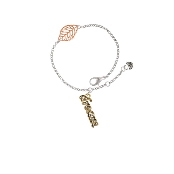 Delight Jewelry Goldtone Crystal Script ''Dream'' - Rose Goldtone Leaf Delicate Bracelet, 6.25+1.75"