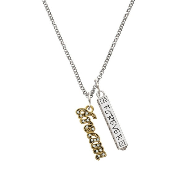 Delight Jewelry Goldtone Crystal Script ''Dream'' Silvertone Forever Bar Charm Necklace, 23"