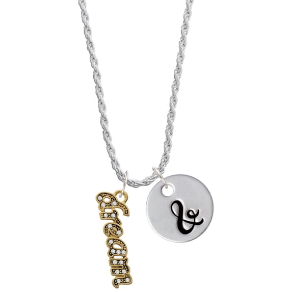 Delight Jewelry Goldtone Crystal Script ''Dream'' Silvertone Script Initial Disc - & - Charm Necklace, 20"+3"