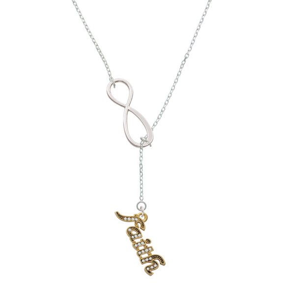 Delight Jewelry Goldtone Crystal Script ''Faith'' Silver tone Elegant Infinity Lariat Necklace