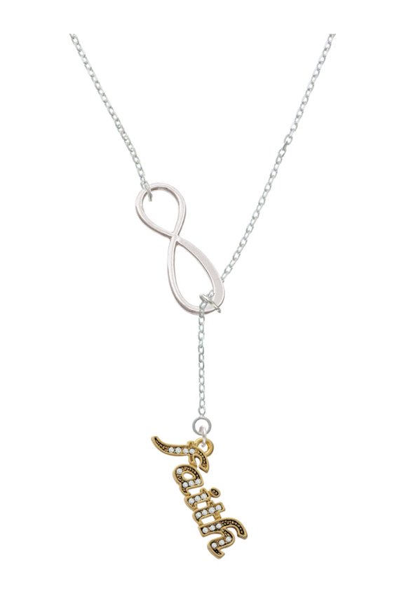Goldtone Crystal Script ''Faith'' Silver tone Elegant Infinity Lariat Necklace