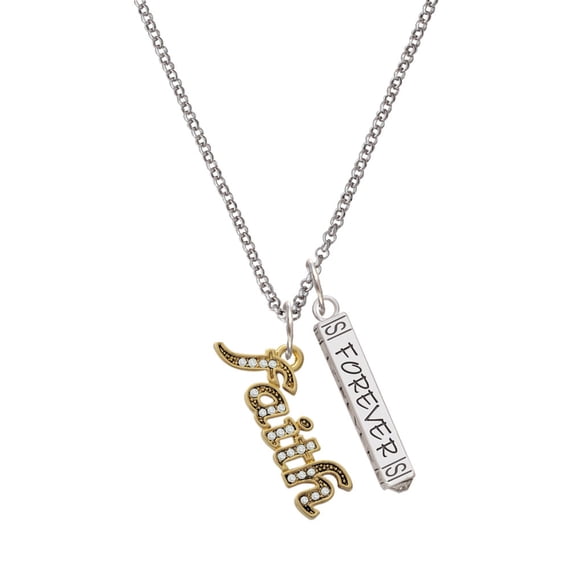 Delight Jewelry Goldtone Crystal Script ''Faith'' Silvertone Forever Bar Charm Necklace, 23"