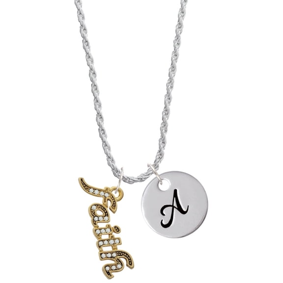 Delight Jewelry Goldtone Crystal Script ''Faith'' Silvertone Script Initial Disc - A - Charm Necklace, 20"+3"
