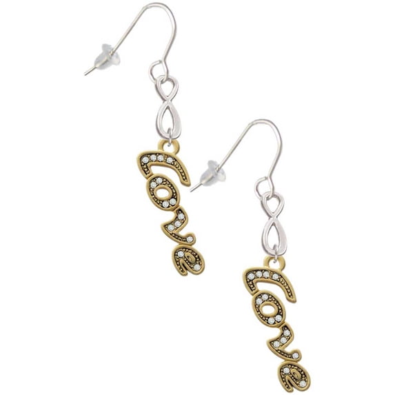 Delight Jewelry Goldtone Crystal Script ''Love'' Silver tone Infinity French Earrings
