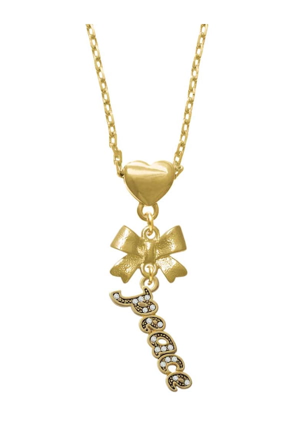 Goldtone Crystal Script ''Peace'' Gold tone Heart Necklace