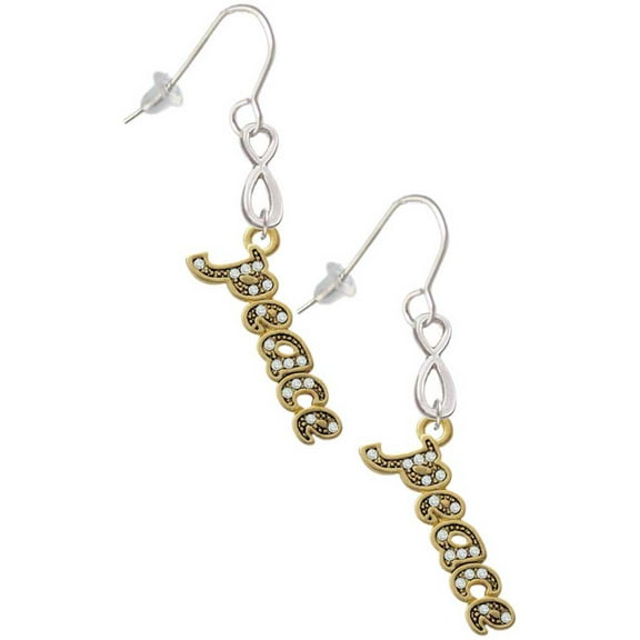 Delight Jewelry Goldtone Crystal Script ''Peace'' Silver tone Infinity French Earrings