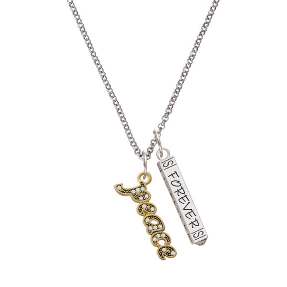 Delight Jewelry Goldtone Crystal Script ''Peace'' Silvertone Forever Bar Charm Necklace, 23"