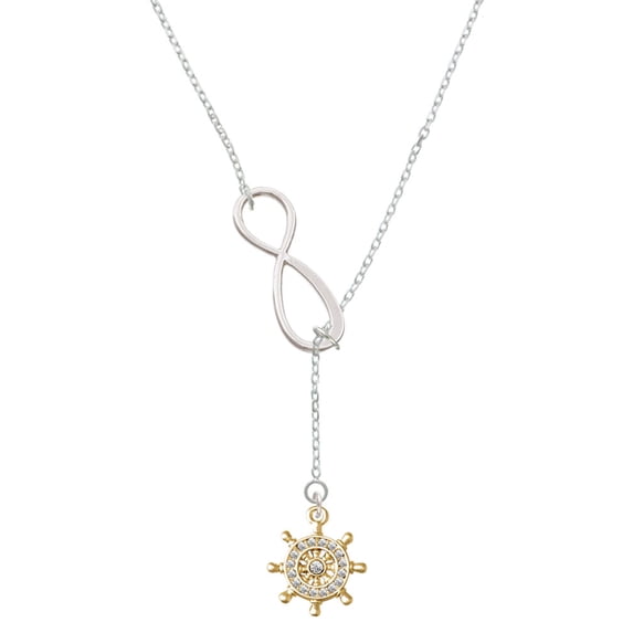 Delight Jewelry Goldtone Crystal Ship Wheel - Direction Silver tone Elegant Infinity Lariat Necklace