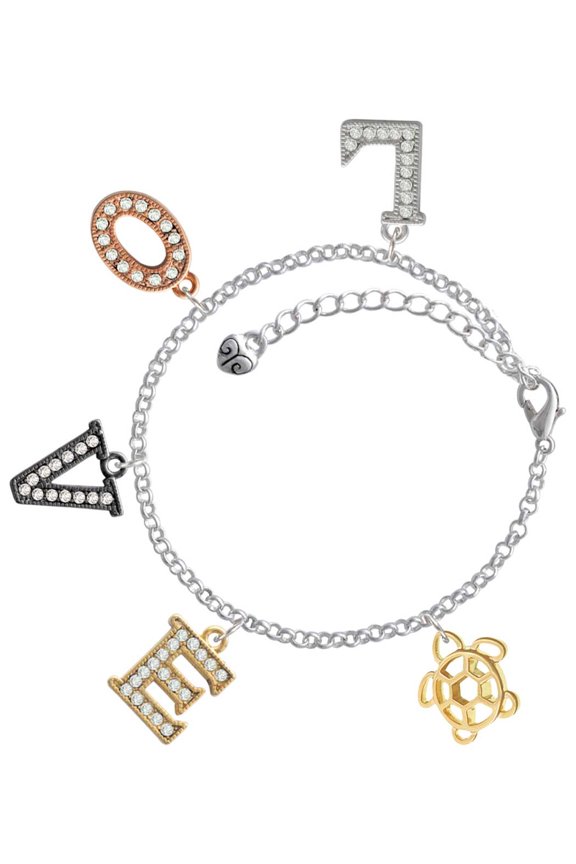 Goldtone Cutout Sea Turtle Multi-Colored Crystal Love Charm Bracelet