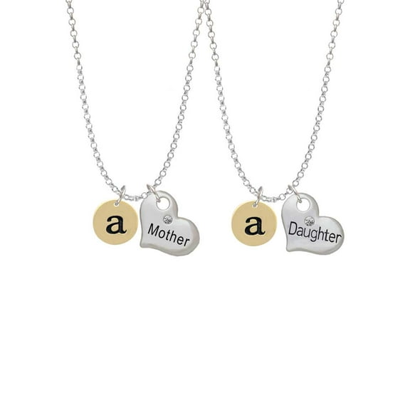 Delight Jewelry Goldtone Disc 1/2'' Initial - a - Mother & Daughter Heart Necklaces (Set of 2), 19"+2"