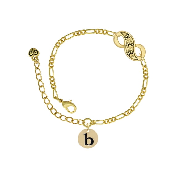 Delight Jewelry Goldtone Disc 1/2'' Initial - b - Gold-tone Paw Infinity Link Chain Bracelet, 6"+2" Extender