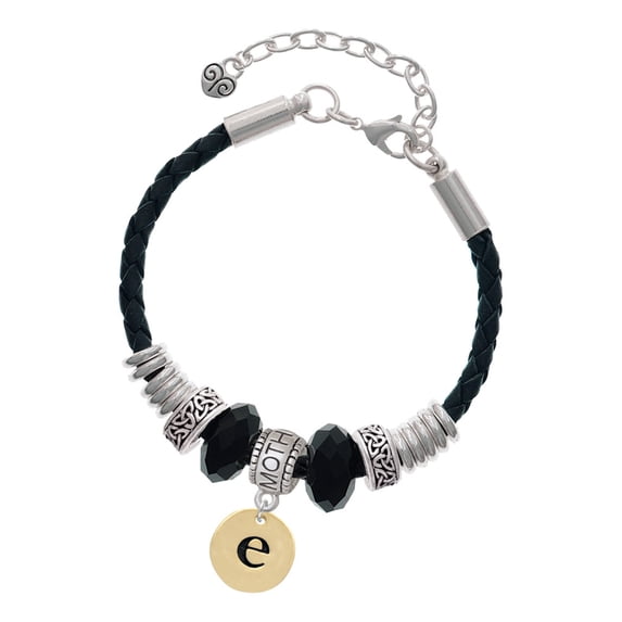 Delight Jewelry Goldtone Disc 1/2'' Initial - e - Mother Celtic Knot Leather Bead Bracelet, 7"+2" Extender
