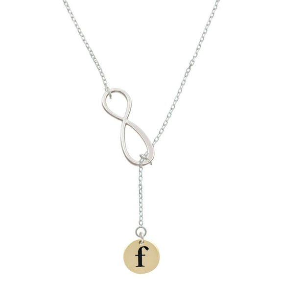 Delight Jewelry Goldtone Disc 1/2'' Initial - f - Silver tone Elegant Infinity Lariat Necklace