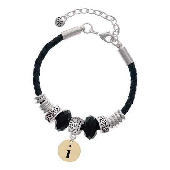 Delight Jewelry Goldtone Disc 1/2'' Initial - i - Niece Celtic Knot Leather Bead Bracelet, 7"+2" Extender