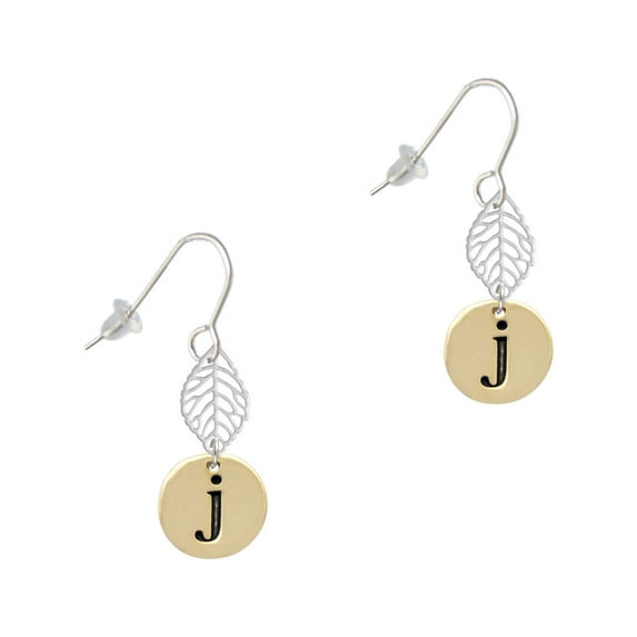 Delight Jewelry Goldtone Disc 1/2'' Initial - j - Silvertone Leaf French Earrings