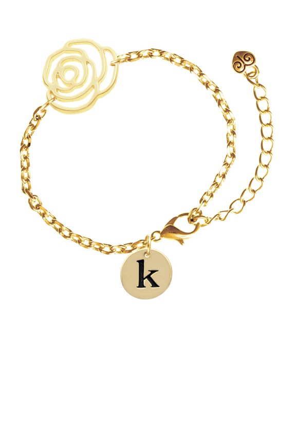 Goldtone Disc 1/2'' Initial - k - Gold-tone Flower Link Chain Bracelet, 6.75"+2" Extender