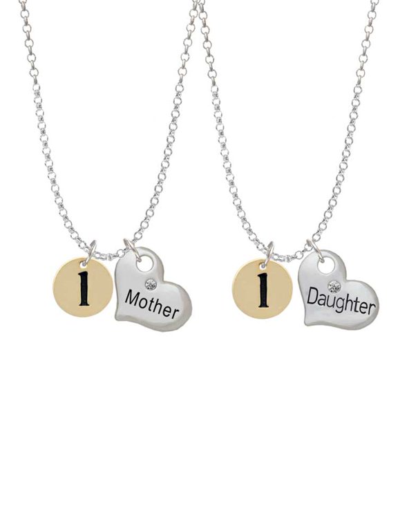 Goldtone Disc 1/2'' Initial - l - Mother & Daughter Heart Necklaces (Set of 2), 19"+2"