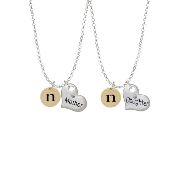 Delight Jewelry Goldtone Disc 1/2'' Initial - n - Mother & Daughter Heart Necklaces (Set of 2), 19"+2"