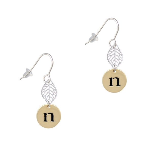 Delight Jewelry Goldtone Disc 1/2'' Initial - n - Silvertone Leaf French Earrings