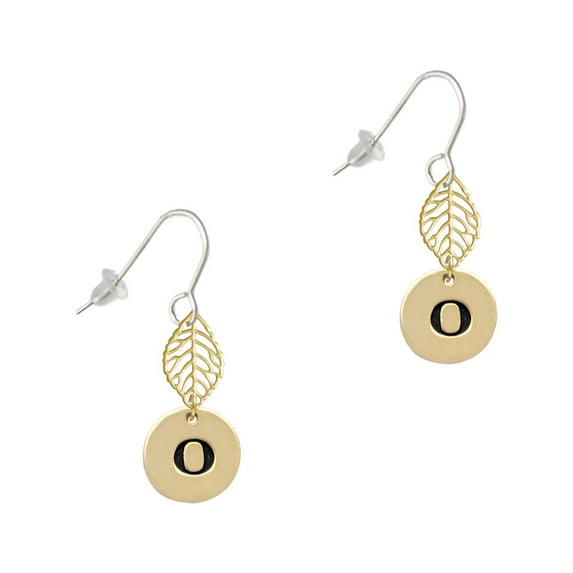 Delight Jewelry Goldtone Disc 1/2'' Initial - o - Goldtone Leaf French Earrings