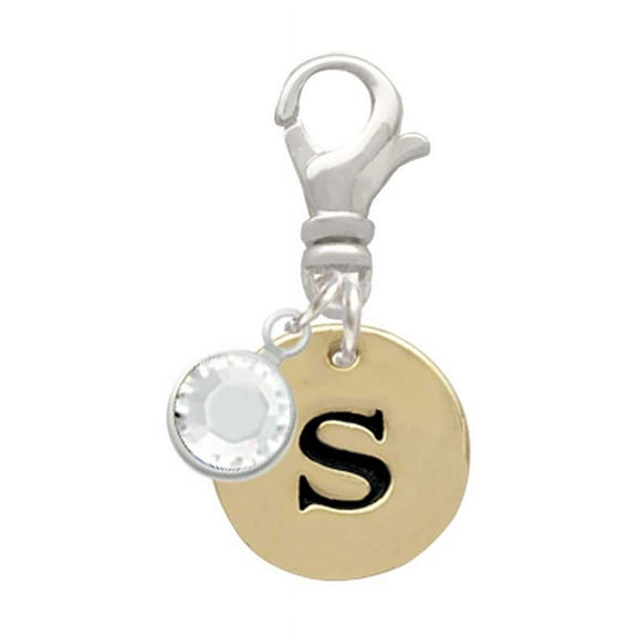 Delight Jewelry Goldtone Disc 1/2'' Initial - s - - Silvertone Clip on Charm with Clear Crystal Drop