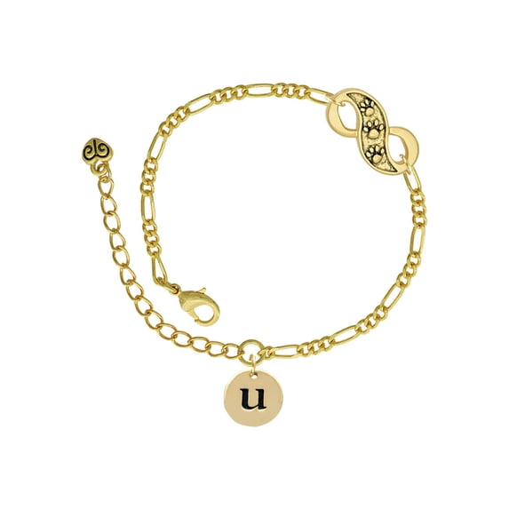 Delight Jewelry Goldtone Disc 1/2'' Initial - u - Gold-tone Paw Infinity Link Chain Bracelet, 6"+2" Extender
