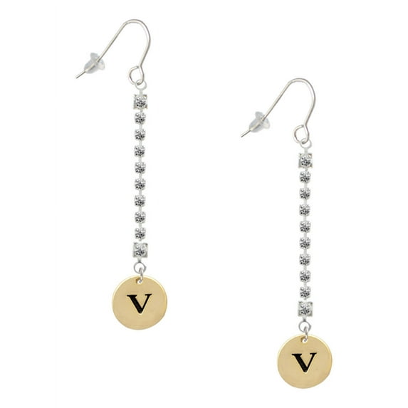 Delight Jewelry Goldtone Disc 1/2'' Initial - v - Silver-tone Long Sparkle Dangle French Earrings