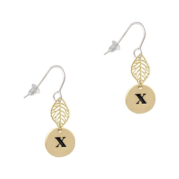 Delight Jewelry Goldtone Disc 1/2'' Initial - x - Goldtone Leaf French Earrings