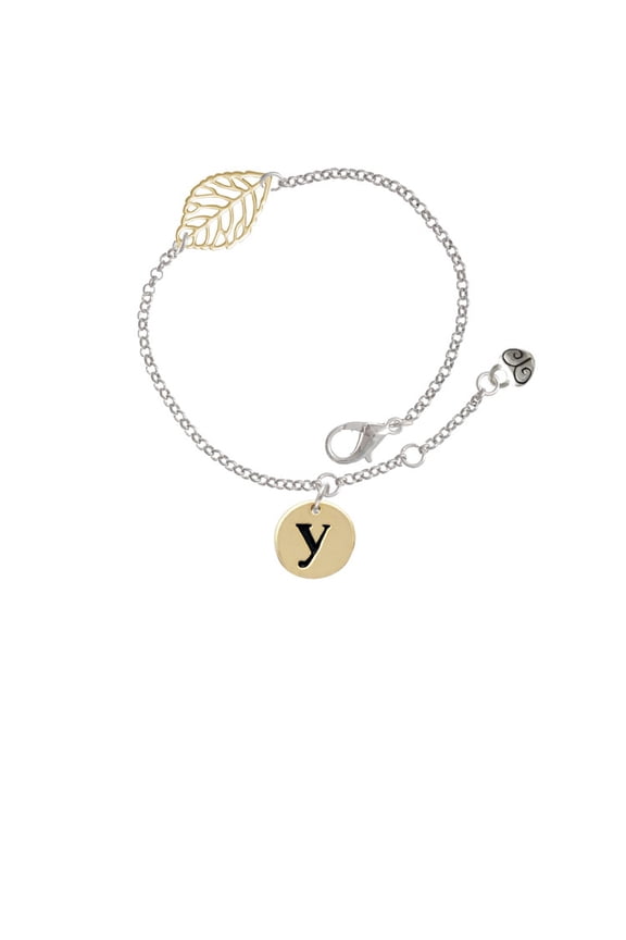 Goldtone Disc 1/2'' Initial - y - - Goldtone Leaf Delicate Bracelet, 6.25+1.75"