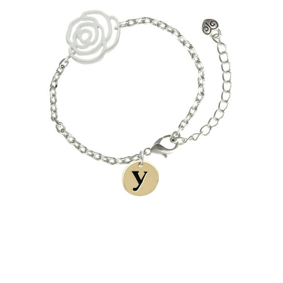 Delight Jewelry Goldtone Disc 1/2'' Initial - y - Silver-tone Flower Link Chain Bracelet, 6.75"+2" Extender
