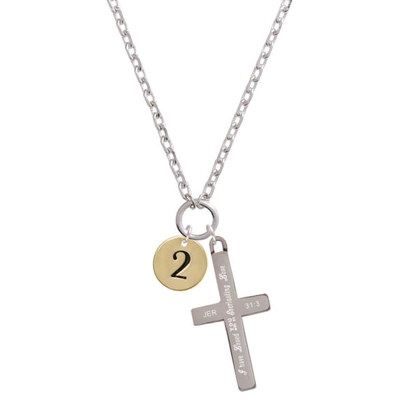 Delight Jewelry Goldtone Disc 1/2'' Number - 2 - Everlasting Love Engraved Cross Zoey Necklace, 28"