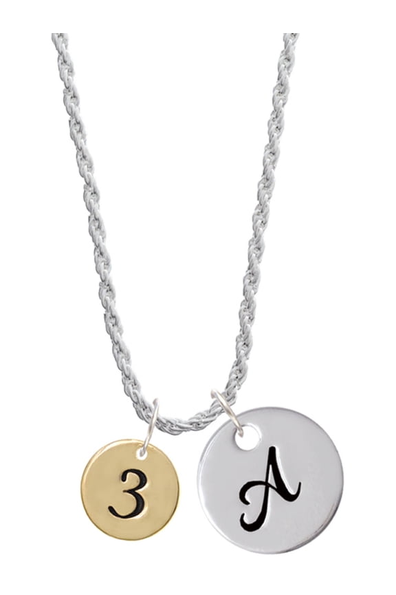 Goldtone Disc 1/2'' Number - 3 - Silvertone Script Initial Disc - A - Charm Necklace, 20"+3"