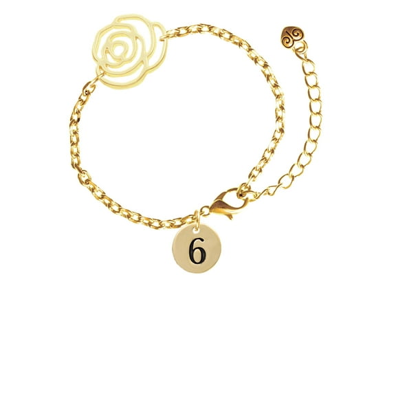 Delight Jewelry Goldtone Disc 1/2'' Number - 6 - Gold-tone Flower Link Chain Bracelet, 6.75"+2" Extender