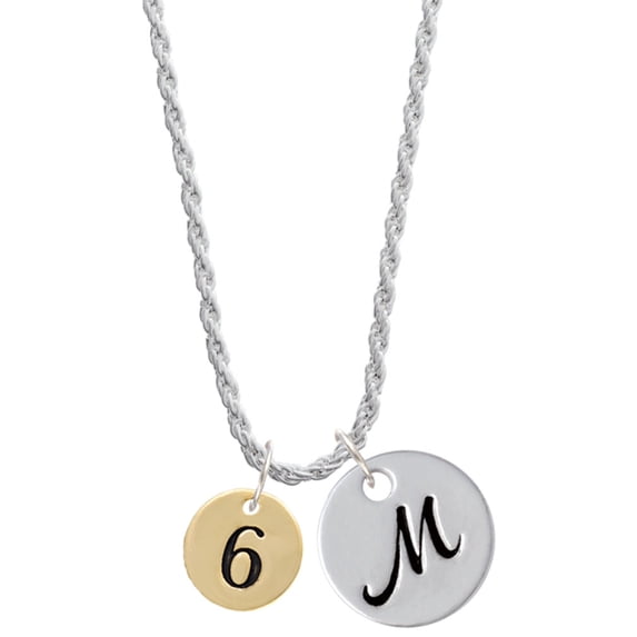 Delight Jewelry Goldtone Disc 1/2'' Number - 6 - Silvertone Script Initial Disc - M - Charm Necklace, 20"+3"