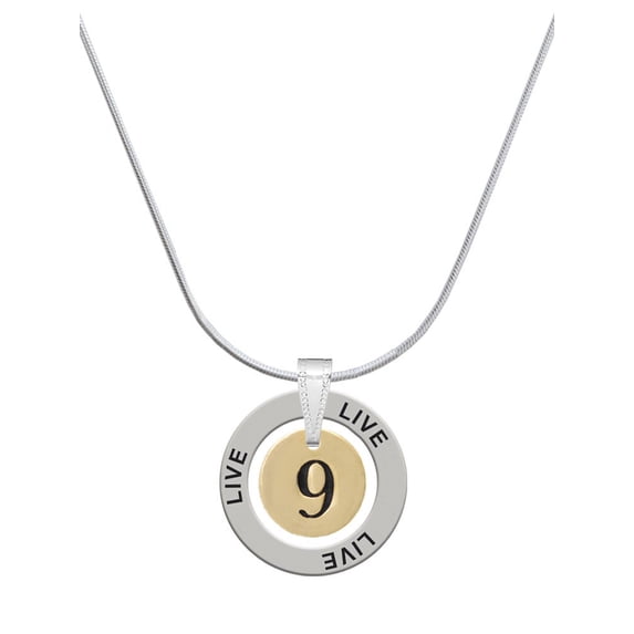 Delight Jewelry Goldtone Disc 1/2'' Number - 9 - Live Ring Charm Necklace, 18"
