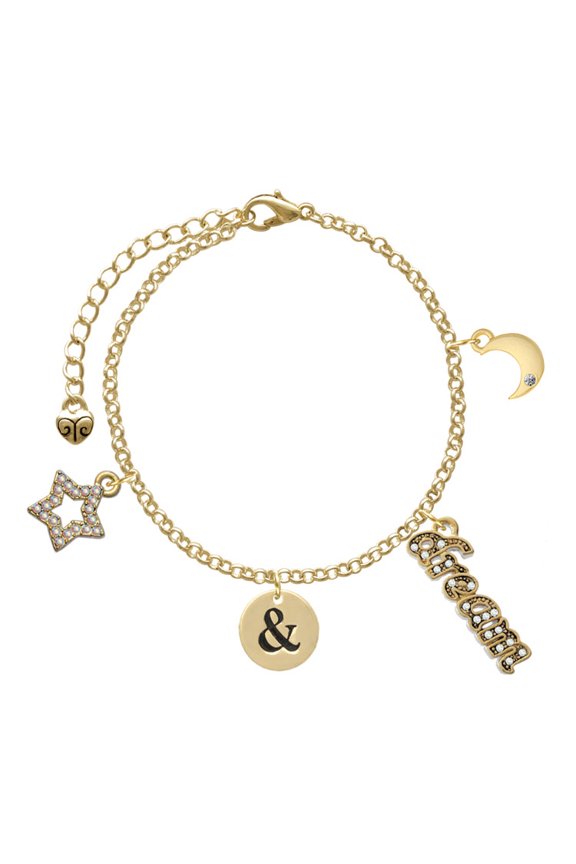 Goldtone Disc 1/2'' - Symbol - Ampersand - & - Goldtone Dream Big Charm Bracelet, 7.5+2" Extender