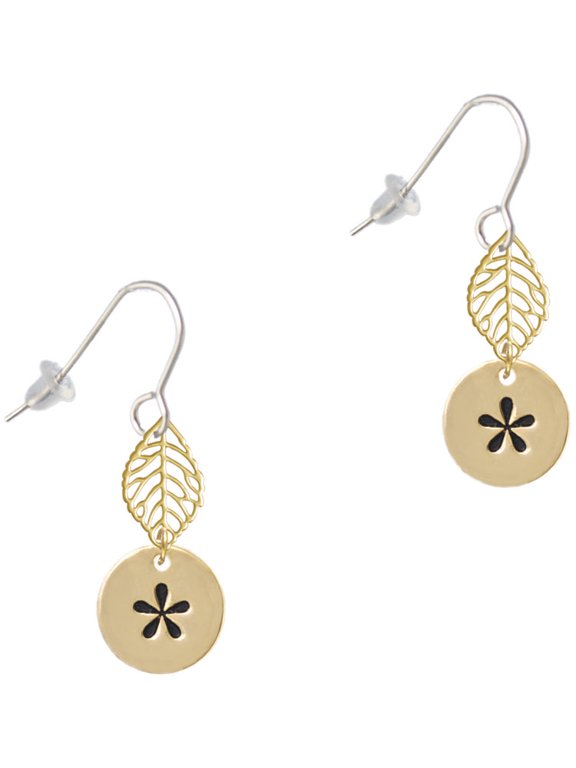 Goldtone Disc 1/2'' - Symbol - Asterisk - * - Goldtone Leaf French Earrings
