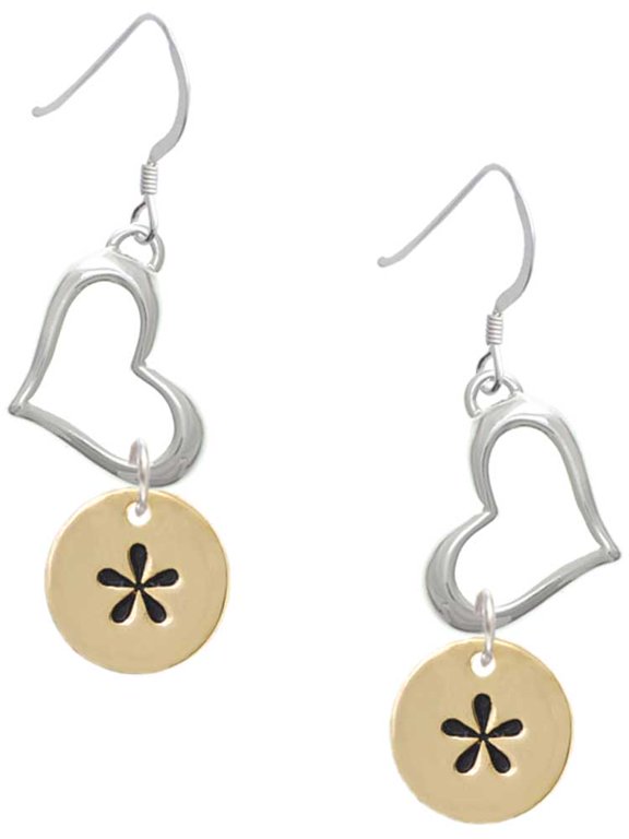 Goldtone Disc 1/2'' - Symbol - Asterisk - * - Open Heart French Earrings