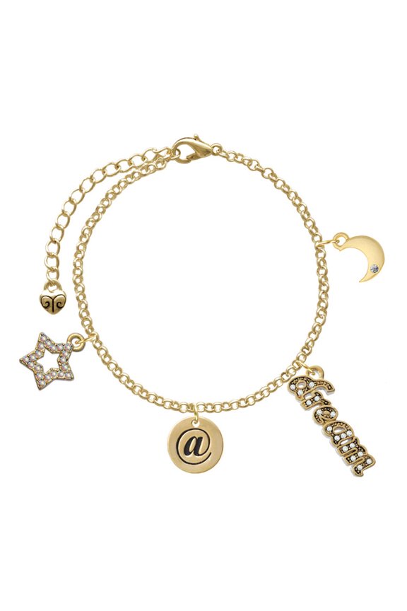 Goldtone Disc 1/2'' - Symbol - At Sign - @ - Goldtone Dream Big Charm Bracelet, 7.5+2" Extender