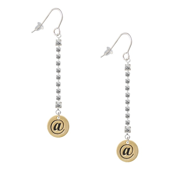 Delight Jewelry Goldtone Disc 1/2'' - Symbol - At Sign - @ - Silver-tone Long Sparkle Dangle French Earrings