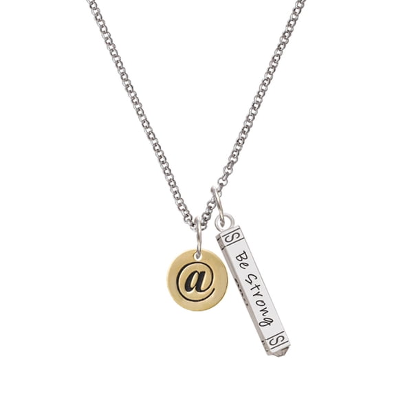 Delight Jewelry Goldtone Disc 1/2'' - Symbol - At Sign - @ - Silvertone Be Strong and Courageous Bar Charm Necklace, 23"
