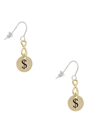 Goldtone Disc 1/2'' - Symbol - Dollar Sign - $ - Gold Tone Infinity French Earrings