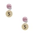 thumbnail image 1 of Delight Jewelry Goldtone Disc 1/2'' - Symbol - Dollar Sign - $ - Pink Crystal Clip on Earrings, 1 of 5