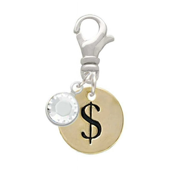 Delight Jewelry Goldtone Disc 1/2'' - Symbol - Dollar Sign - $ - - Silvertone Clip on Charm with Clear Crystal Drop