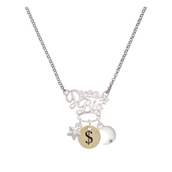 Delight Jewelry Goldtone Disc 1/2'' - Symbol - Dollar Sign - $ - Silvertone Dream Big Pendant Necklace, 25"