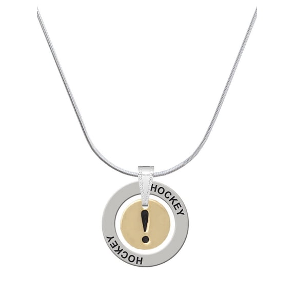 Delight Jewelry Goldtone Disc 1/2'' - Symbol - Exclamation Point - ! - Hockey Ring Charm Necklace, 18"